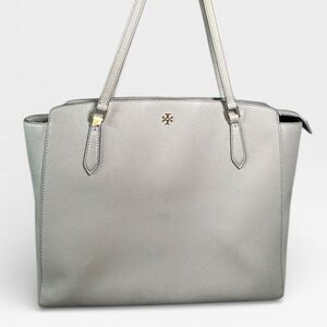 Tory Burch Gray Saffiano Leather Tote Bag Large Work Purse